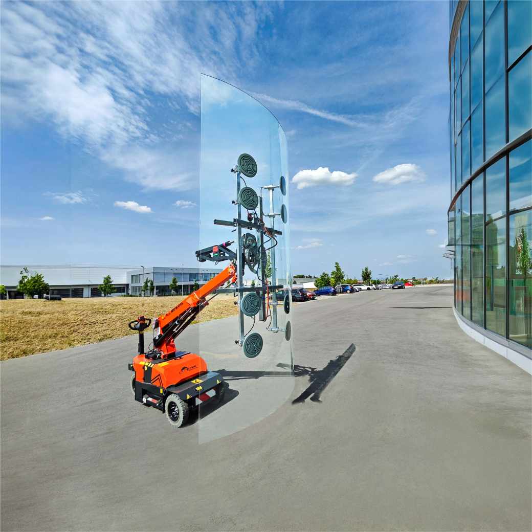 Flat or curved panes weighing up to 1500 kg can be moved and installed safely with the Eurotech lifting device. The vacuum lifting frame can be attached to a telescopic forklift or a crane.